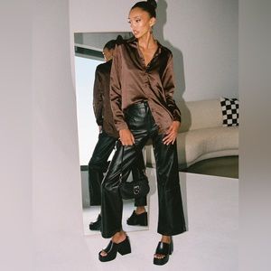 Princess Polly Ashlea PU Pants Black